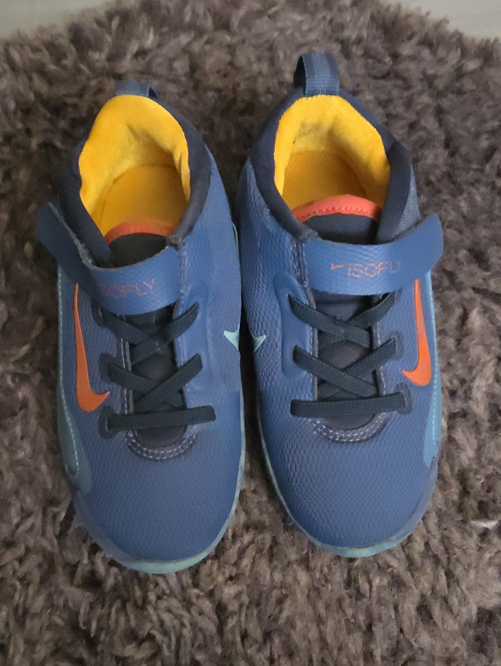 Nike Kids Blue Sneakers with Bright Orange Swoosh
